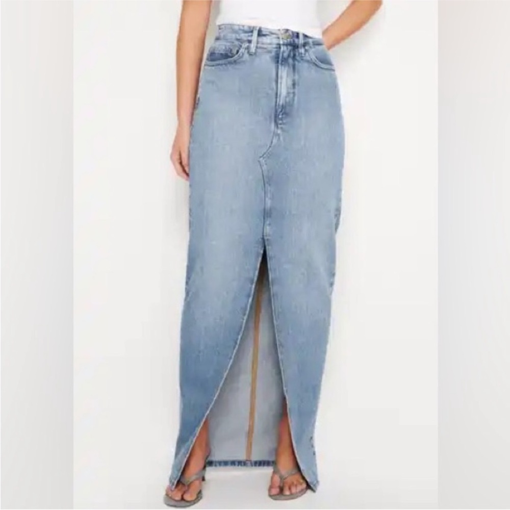 Good American Slit Front Denim Maxi Skirt